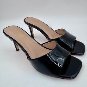 Cushionaire Evie-H Black Patent Square Toe Stiletto Slide Sandals Mules Women 6M